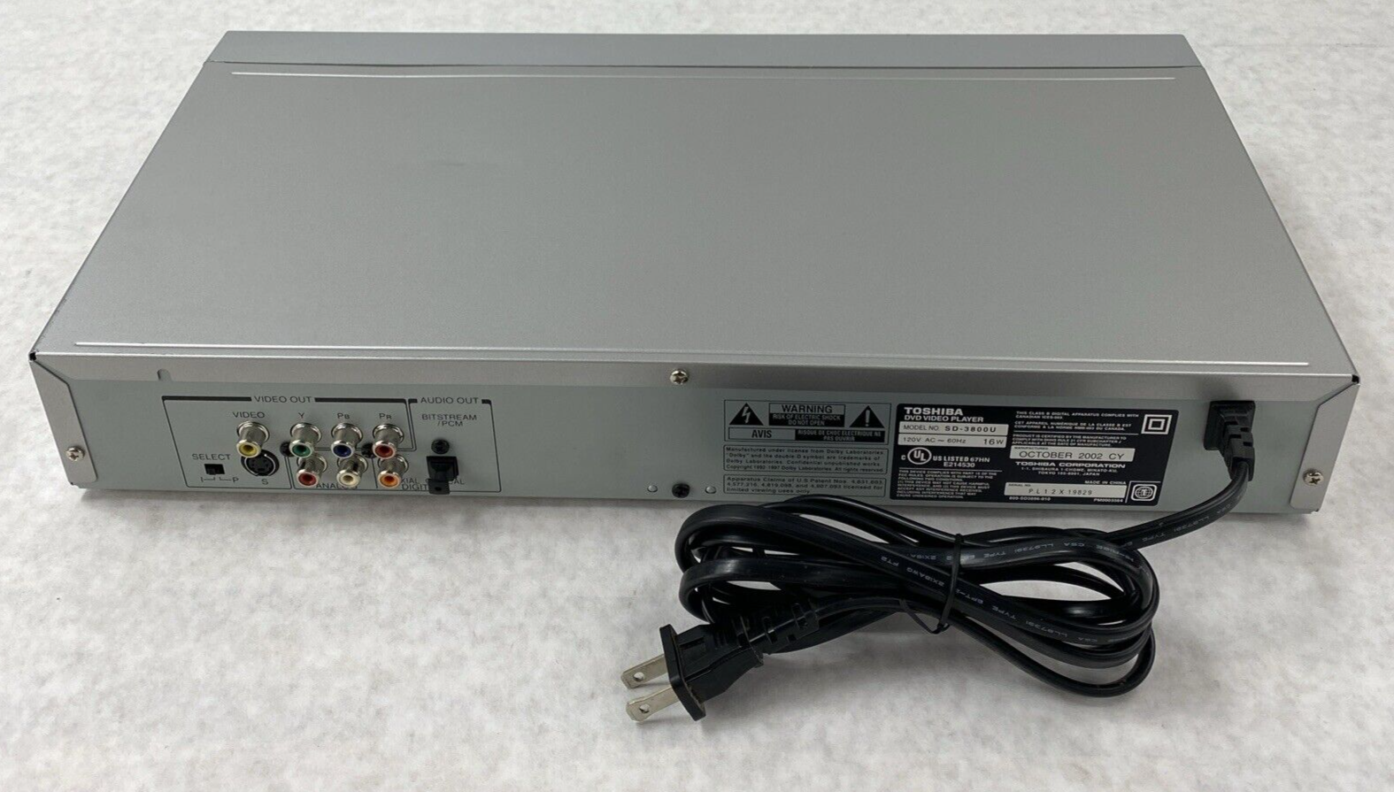 Toshiba SD-3800U DVD Video Player Tested but NO REMOTE