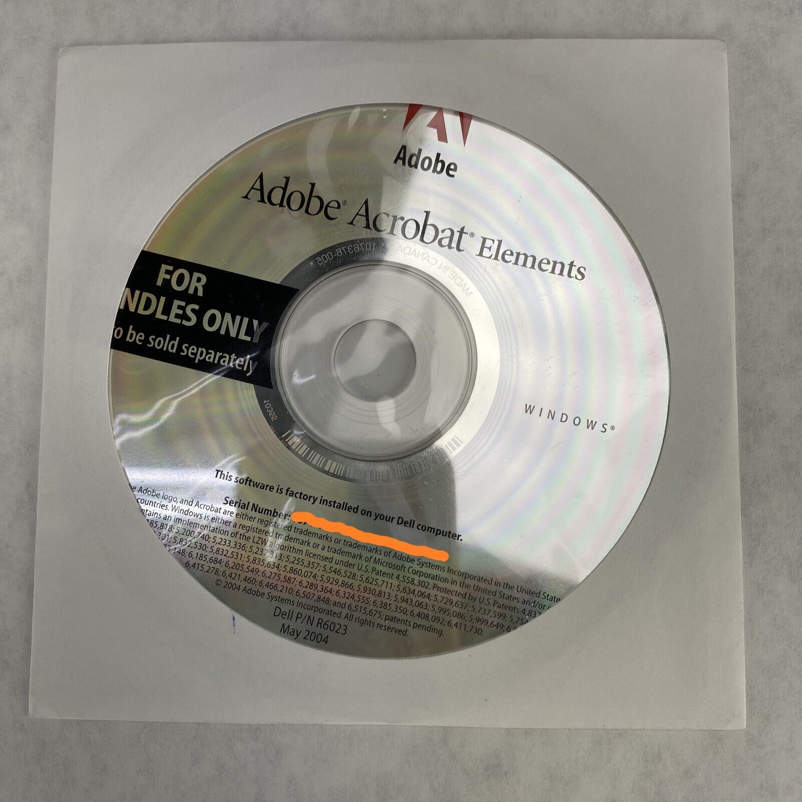 Adobe Acrobat Elements 2004 Recovery Replacement Software for Dell R6023 0C6554