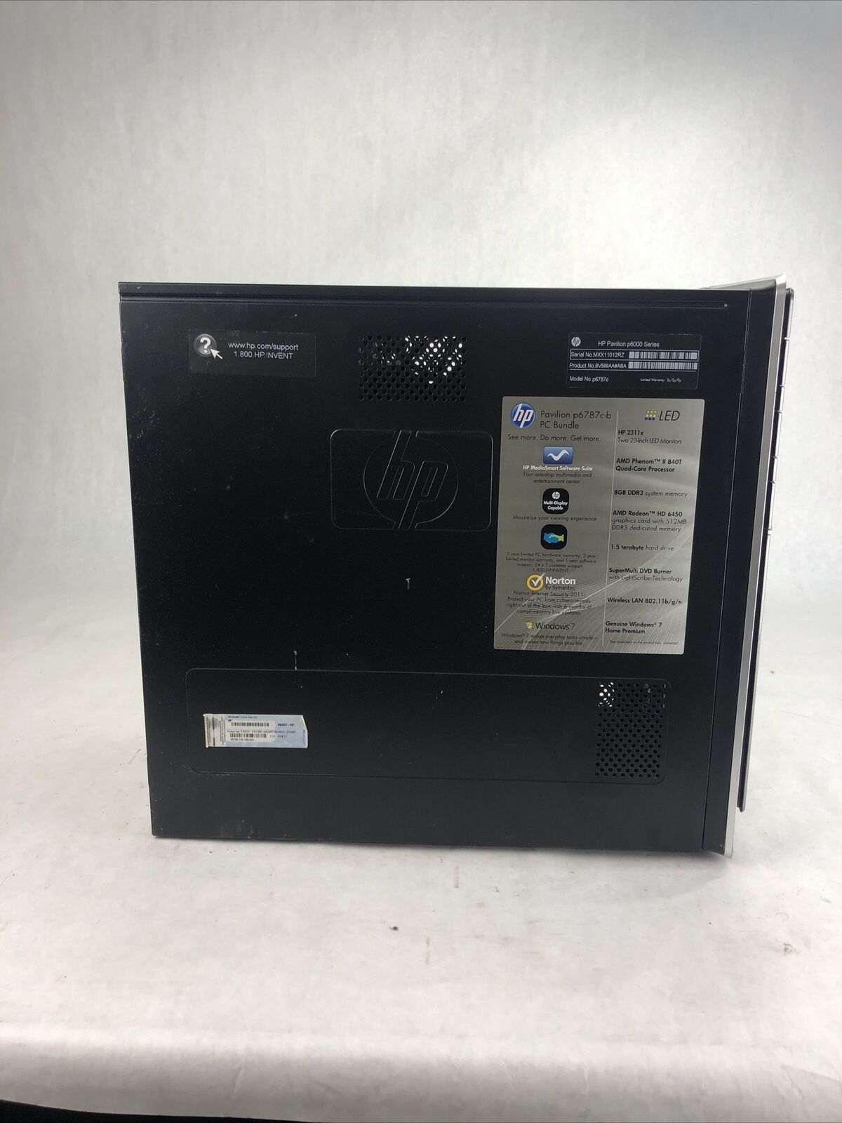 HP P6787C MT AMD X4 840T 2.9GHz 8GB RAM No HDD No OS