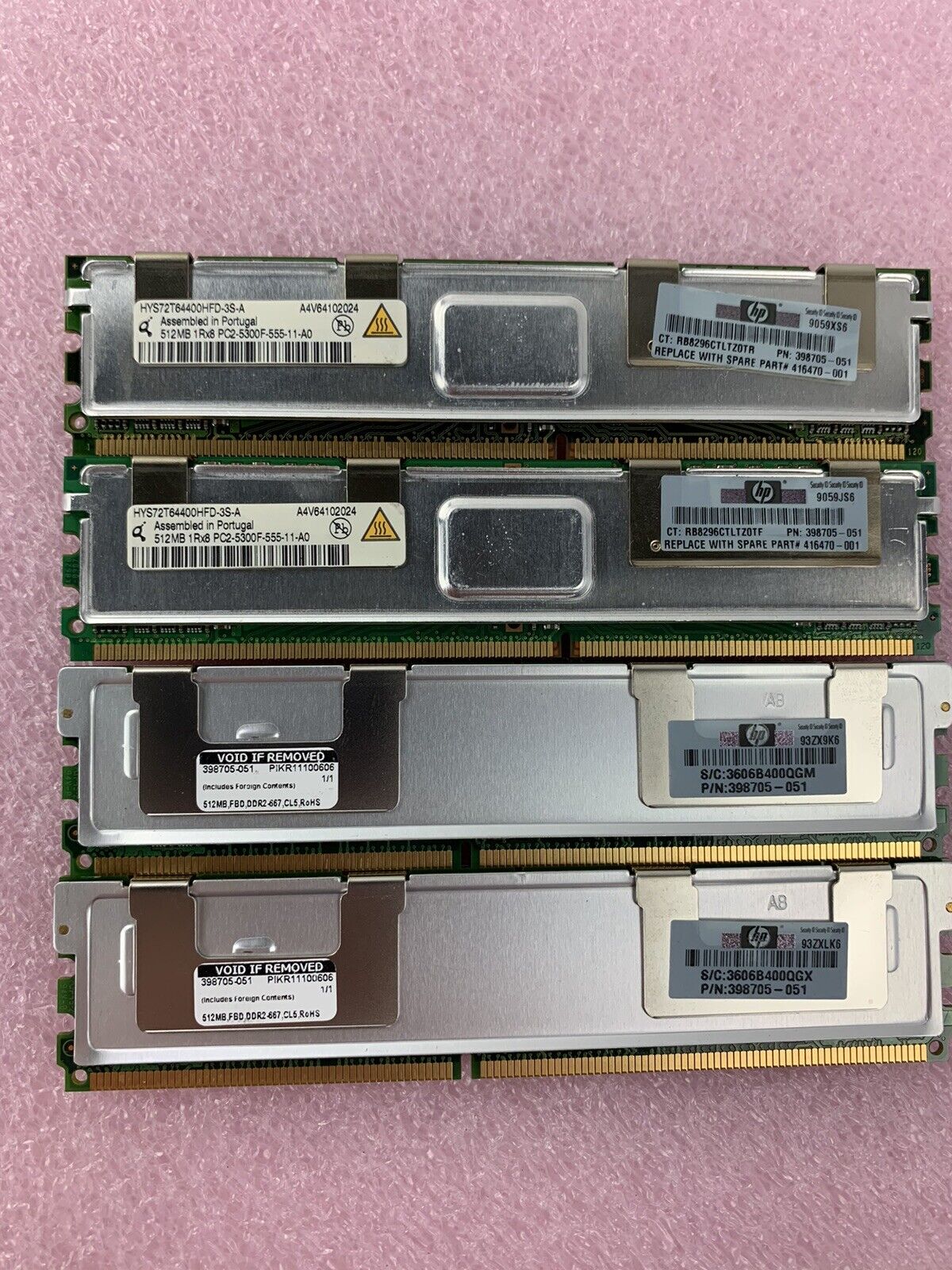 Lot of 4 512MB DDR2 PC2-5300F-555-11-A0 HP# 398705-051 Server Memory RAM