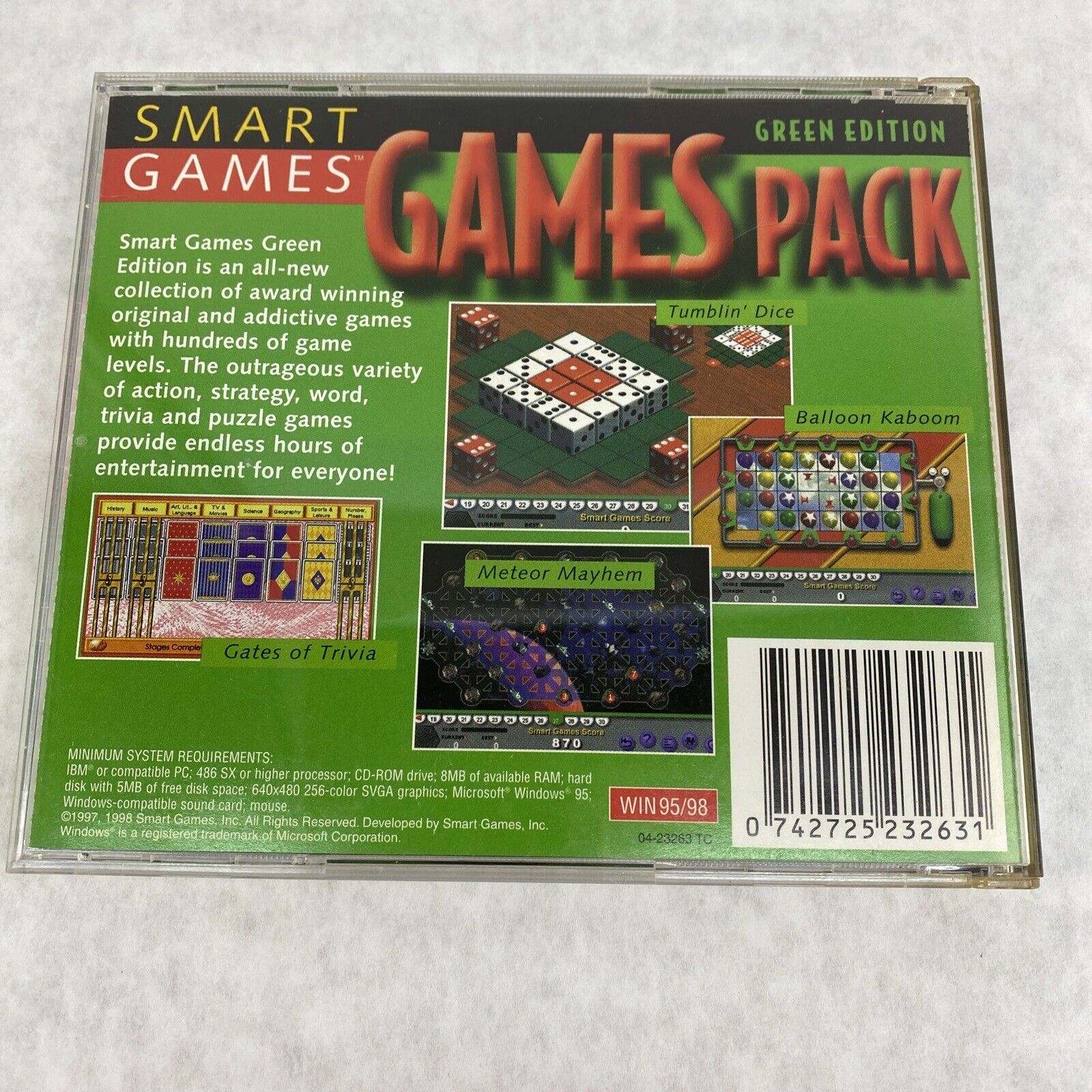 Smart Games Green Edition 300 Brain Games Pack Win 95 98 CD-ROM Vintag