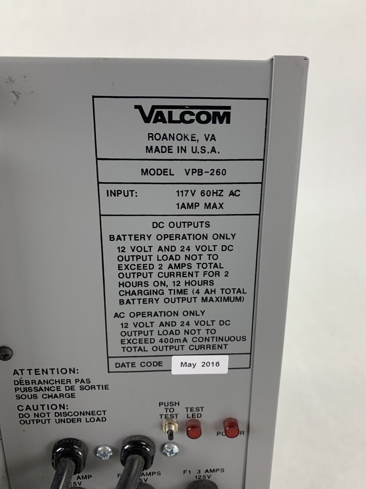 Valcom VPB-260 Battery Back-Up Supply VC-VPB-260 Tested