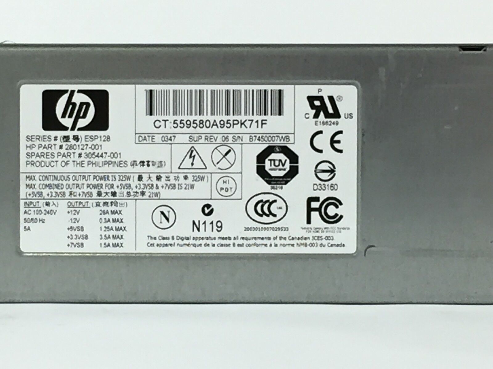 HP Modular Power Supply 325W ESP128 280127-001 305447-001