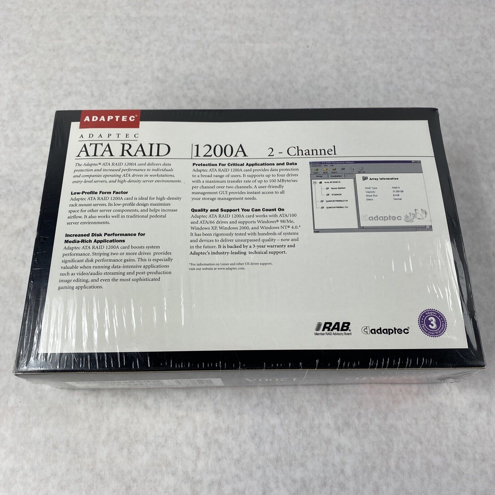 Adaptec ATA RAID 1200A 2-Channel PCI ATA/100 RAID Card AAR-1200A Kit