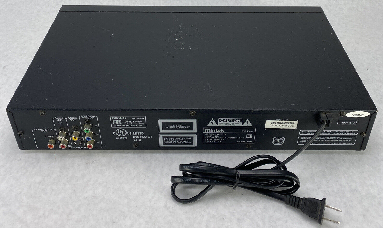 Mintek DVD-2110 DVD CD Player S-Video Component RCA NO REMOTE