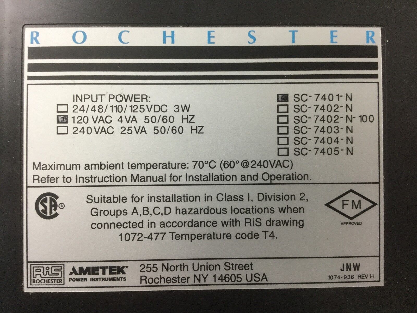 Rochester DC Voltage Transmitter SC-7401 N, SC 7400