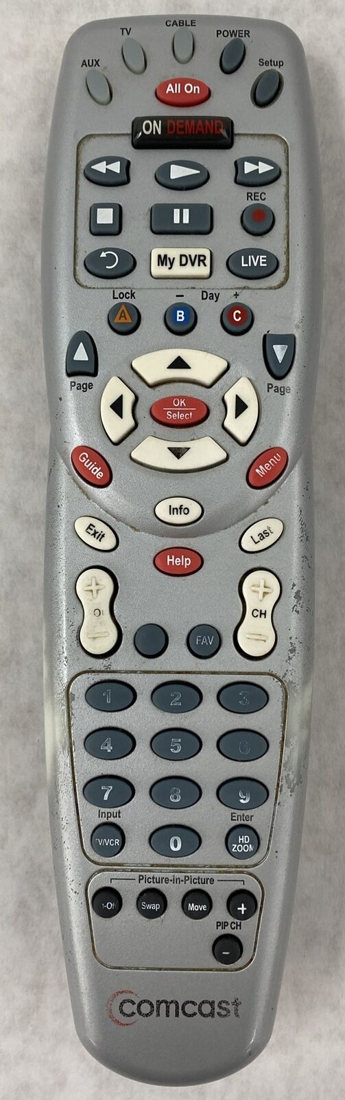 Comcast RC1475505/02MB Xfinity Custom DVR 3 Device Remote Control Model Silver