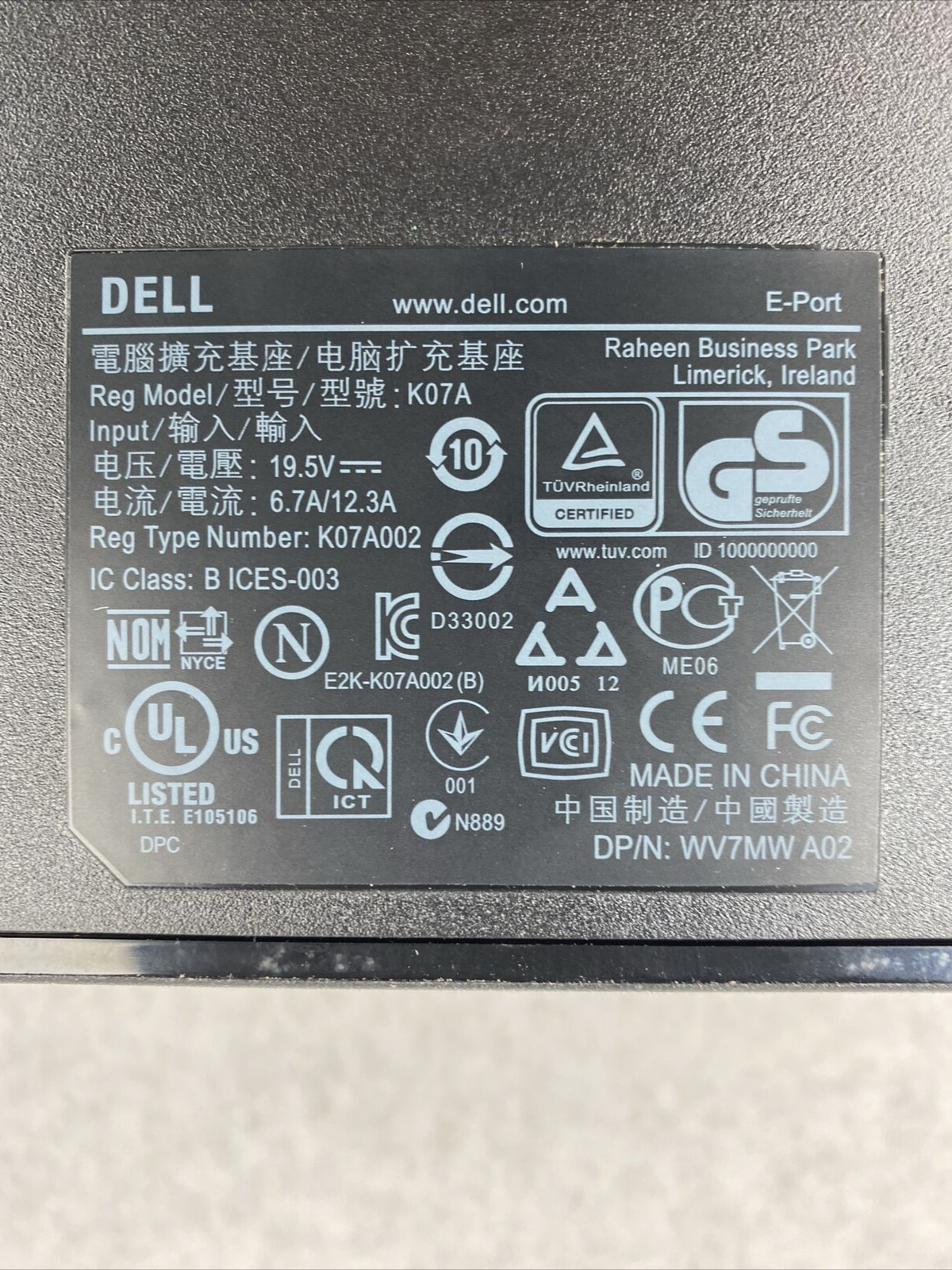 Dell 0VTMC3 E-Port II 0PDXXF K07A Dock DVI DP VGA eSATA USB + AC Power Adapter