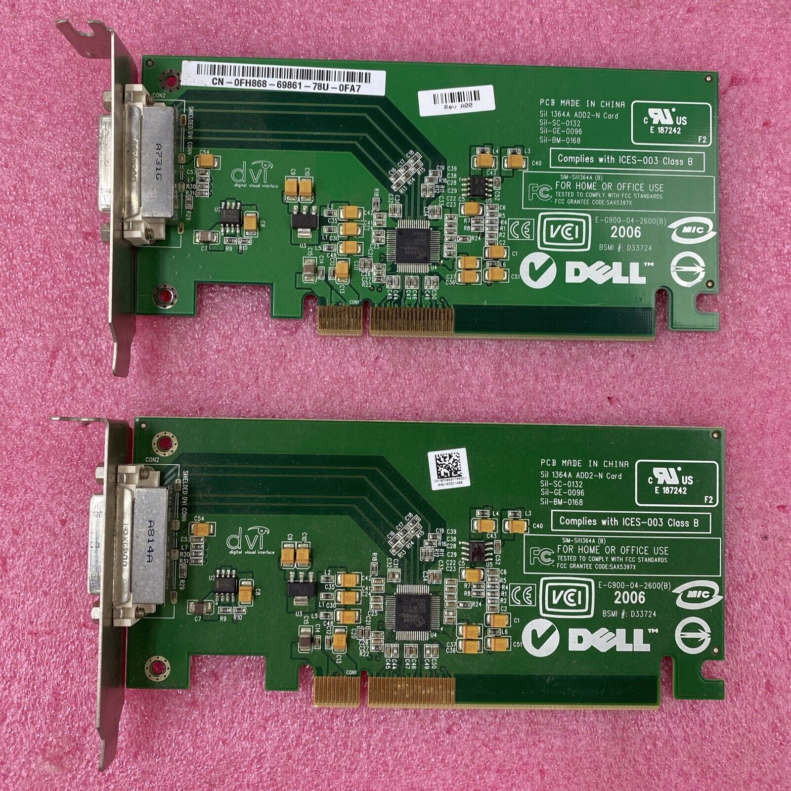 Lot( 2 ) Dell 0FH86 E-G900-04-2600 Sil 1364A DVI AGP SFF Video Graphics Card GPU