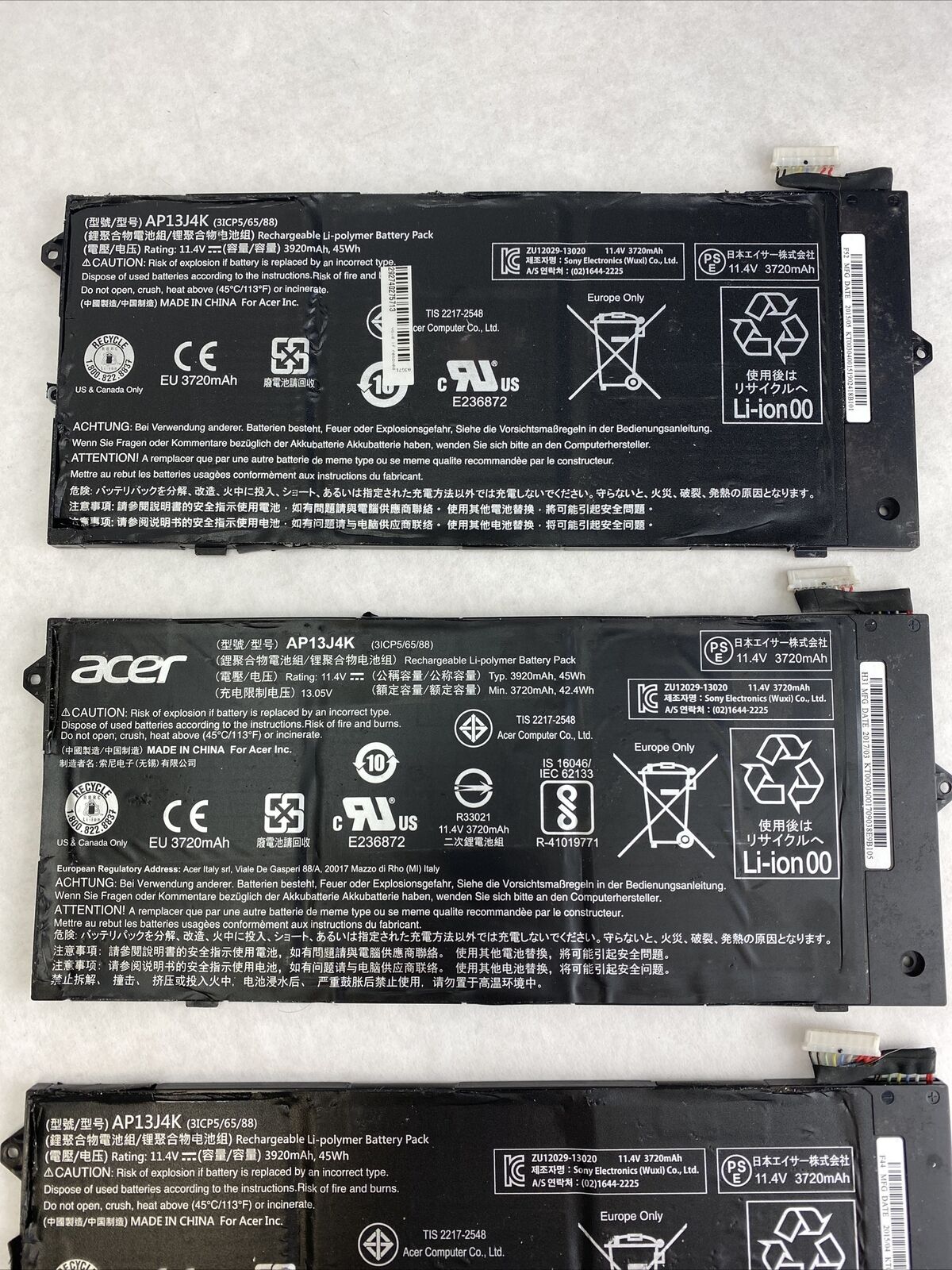Lot of 4 Acer AP13J4K 11.4V 3920mAh Battery for Chromebook 11 C720 C740 UNTESTED