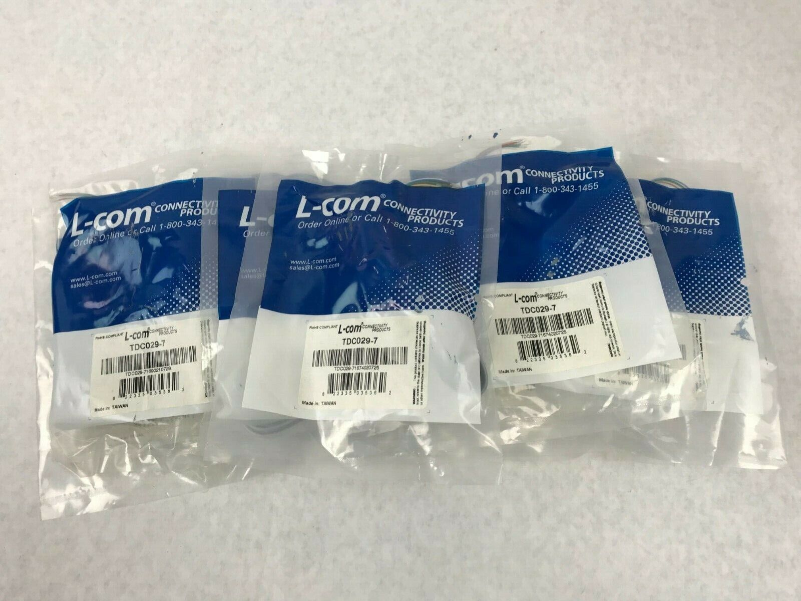 Lot of 9 L-Com TDC029-7 Flat Modular Cable, RJ12 Tinned End 7.0 ft