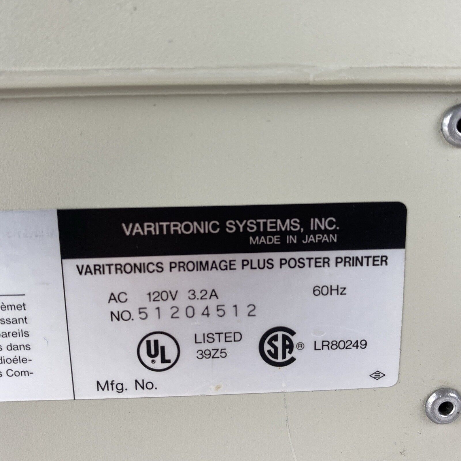 Varitronics ProImage Plus Poster Printer UNTESTED