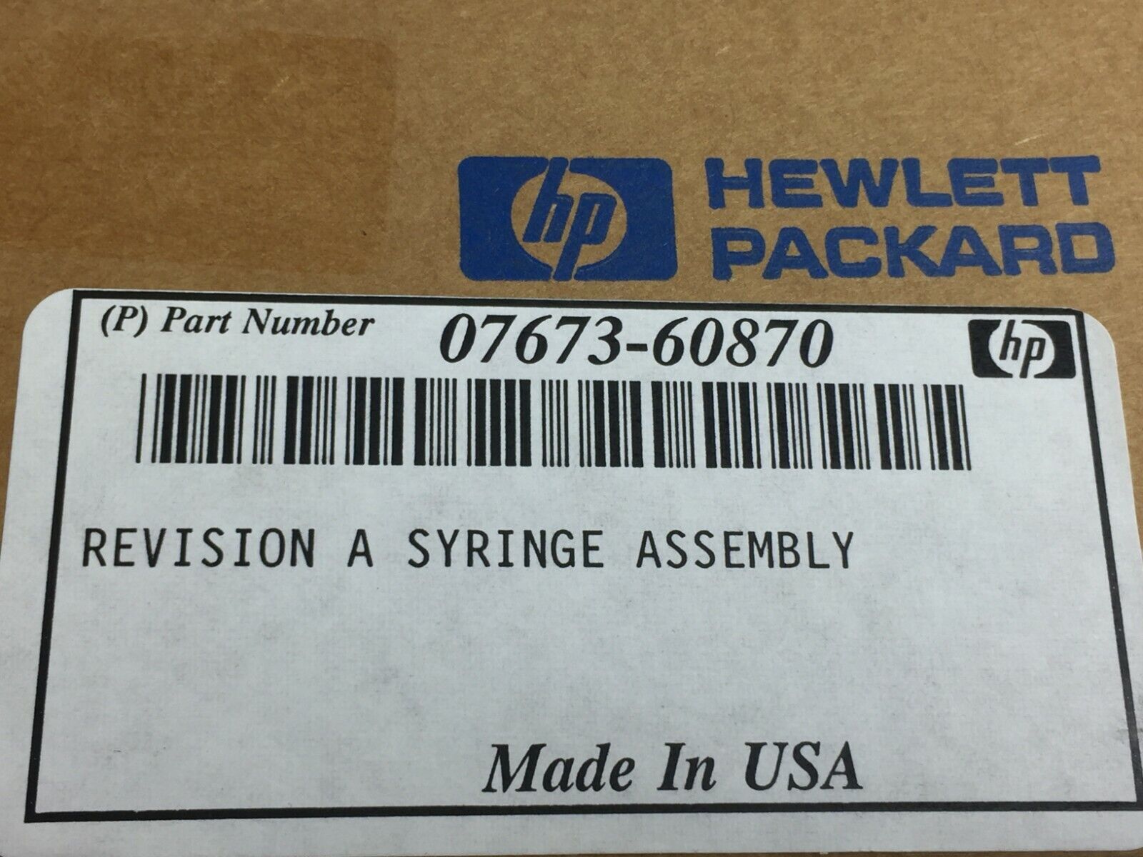 HP Hewlett Packard Syringe Assembly 07673-60870