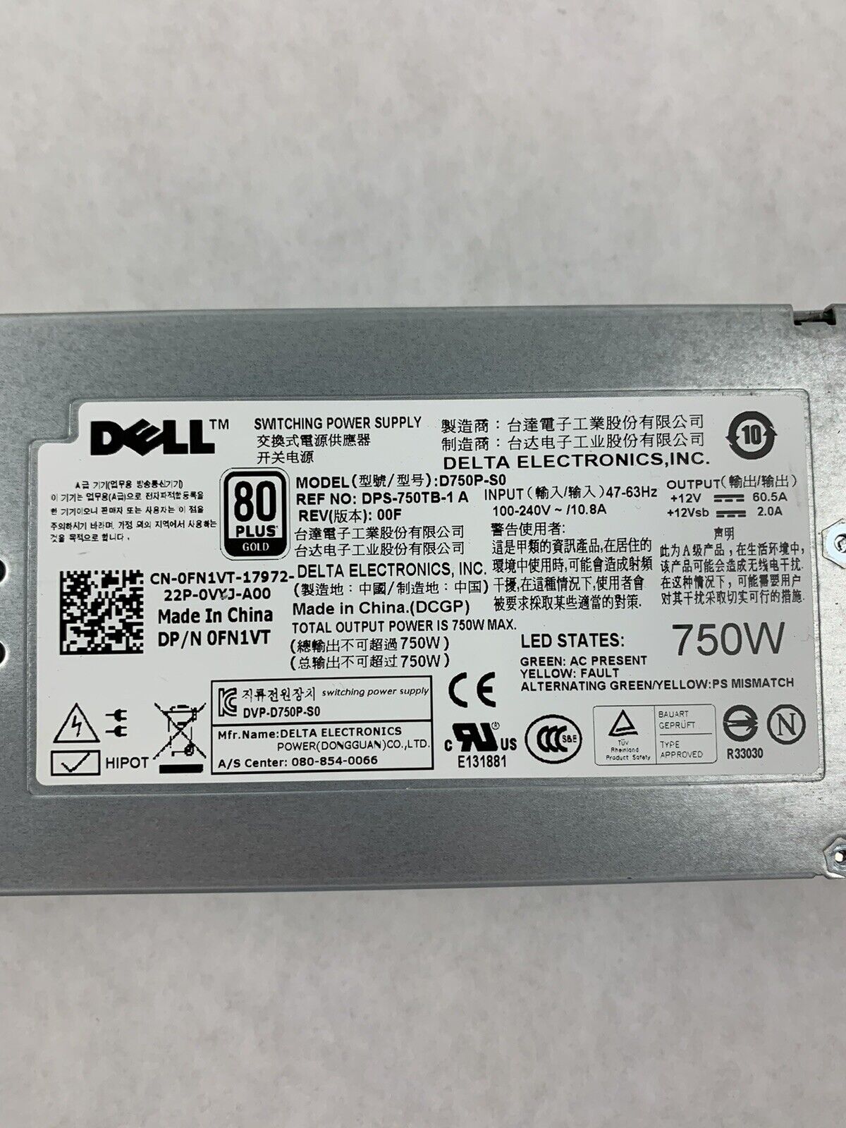 Dell D750P-S0 Power Supply DPS-750TB-1 A for PowerEdge