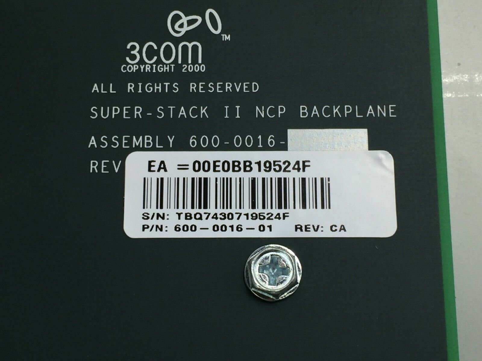 3COM Super-Stack II Backplane 600-0016-01