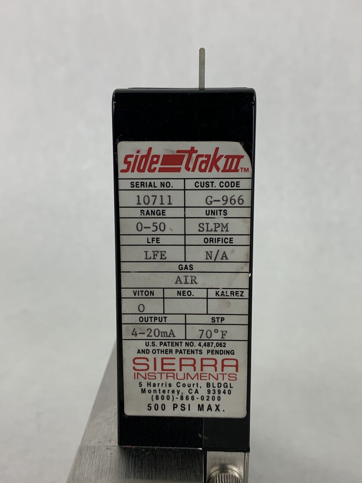 BH Sierra Instruments G-966 Mass Flow Controller 0-100 SLPM 500 PSI