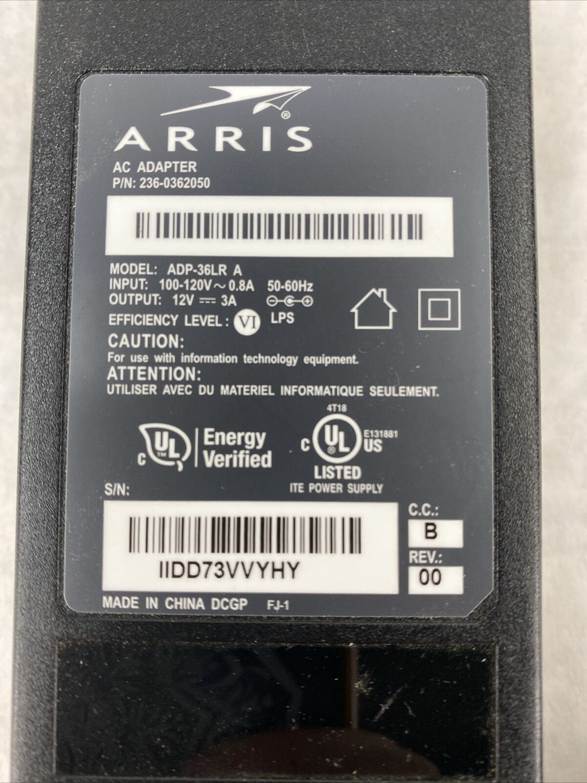 Arris ADP-36LR A Genuine OEM 36W 12V 3A AC Power Supply Adapter