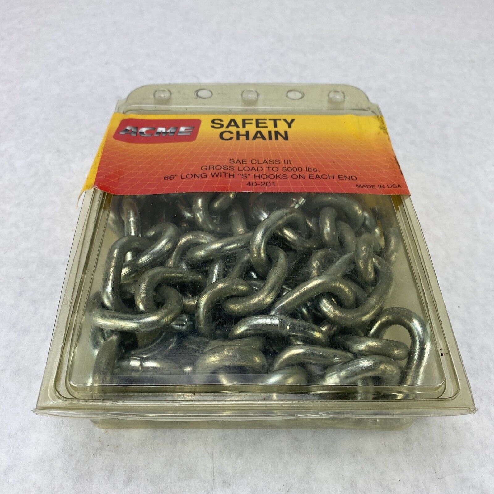 Acme Safety Chain 40-201 SAE Class III Max Load 5000 lbs 66" Long With "S" Hooks