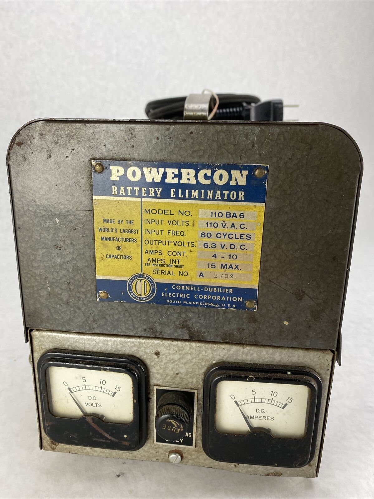 Cornell-Dubilier 110BA6 Powercon Battery Eliminator 110VAD 6.3VDC 4to10A