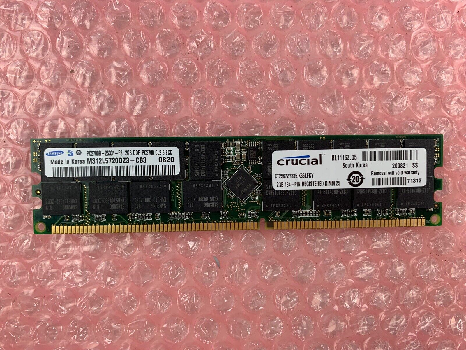 SAMSUNG 2GB PC DDR1 PC2700R CL2.5 2700R DDR1-333MHZ 333 184PIN ECC-REG RDIMM