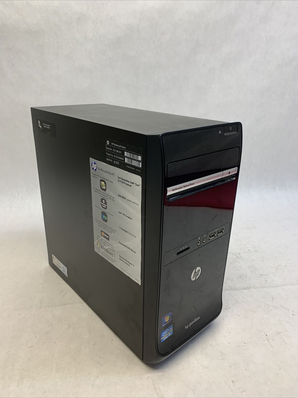 HP P6-2026 MT Intel Core i3-2120 3.3GHz 8GB RAM No HDD No OS