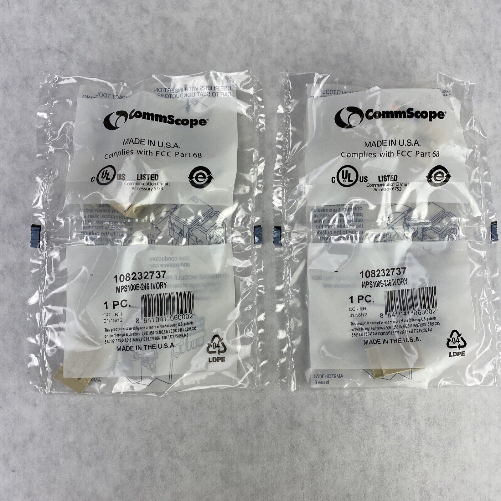 Lot( 2 ) Commscope 108232737 Ivory MPS100E-246 RJ45 CAT 5e U/utp Information