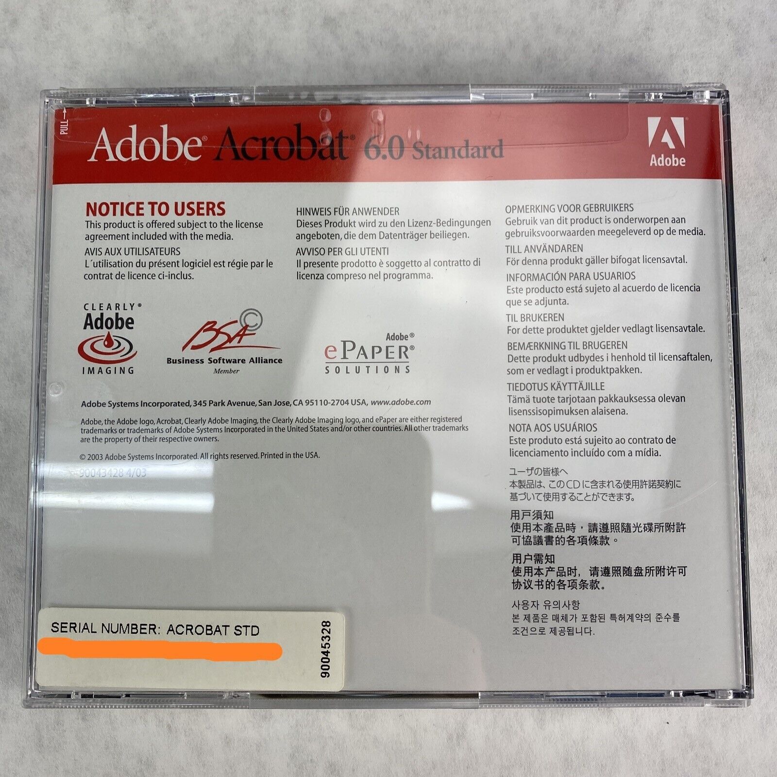 Adobe Acrobat 6.0 Standard 90046061 Windows CD w/ OEM Serial Number