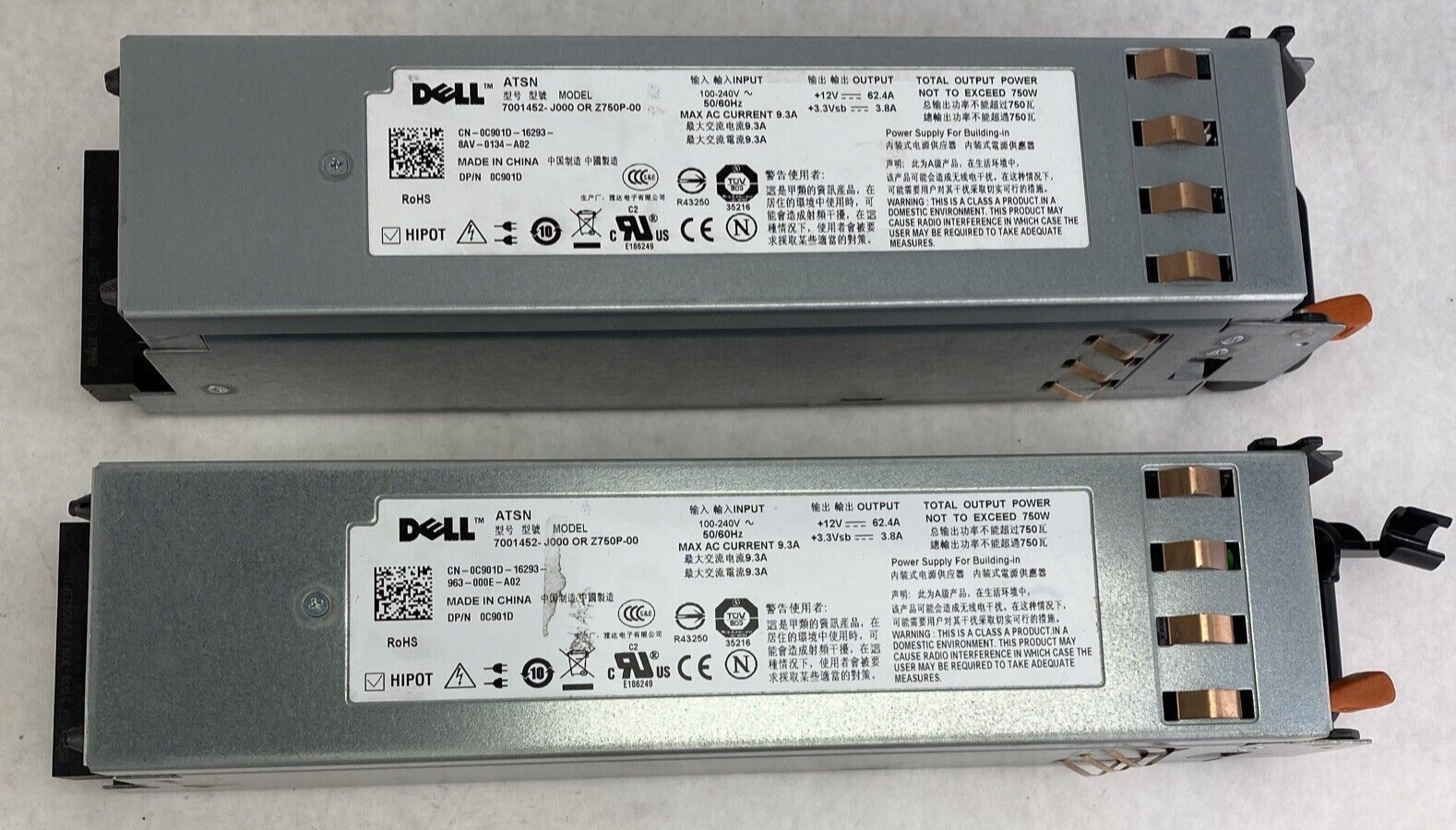 Lot(2) Dell 0C901D PowerEdge 2950 Server Power Supply Z750P-00 750W 7001452-J000