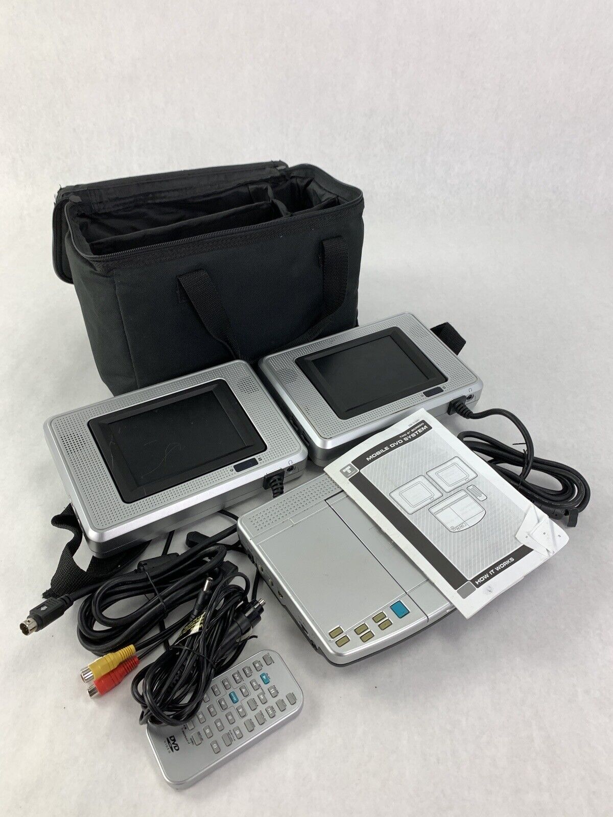 Trutech PVS19251 2x 5" screen mobile portable DVD system and Carrier