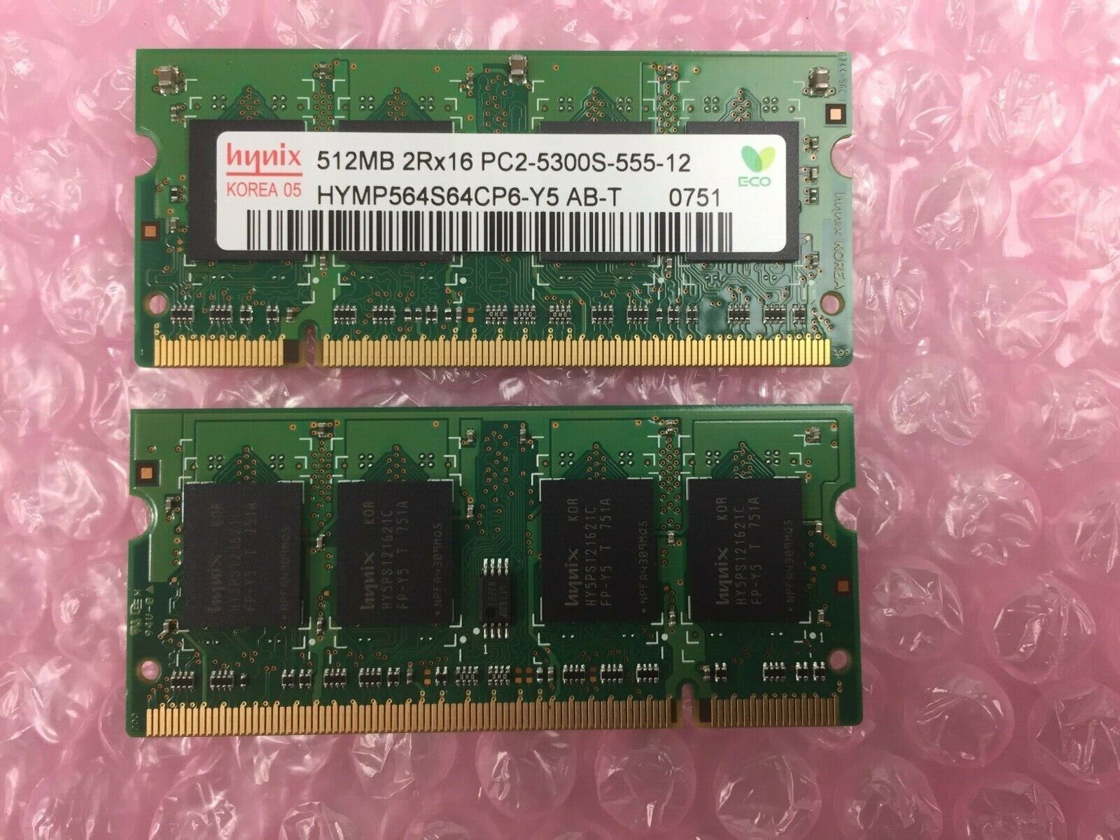 Lot of 2 Hynix 512MB 2Rx16 PC2-5300S-555-12 HYMP564S64CP6-Y5 AB-T 0751