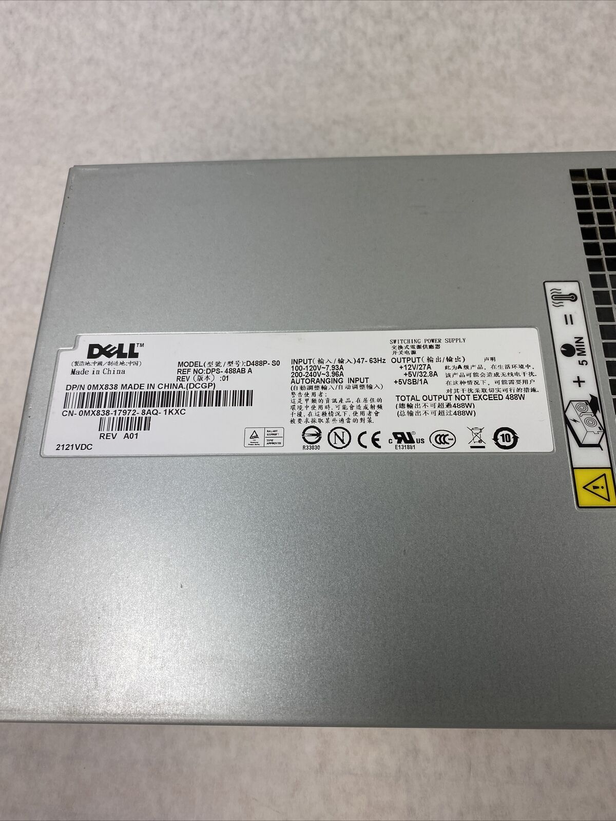 Lot of 2 Dell D488P-S0 Switching Power Supply Max 488W 12V 27A MX838