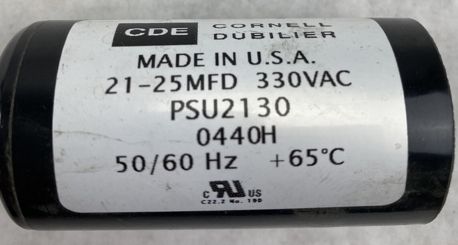 Cornell Dubilier PSU2130 21-25uF 330VAC 0440H 50/60Hz capacitor